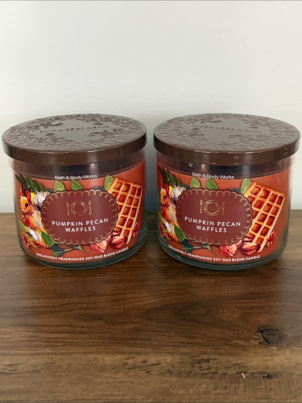 Bath & Body Works Pumpkin Pecan Waffles 3-Wick Candles 2-Pack NEW